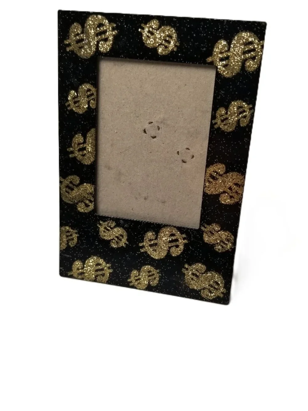 Dollar Sign Picture Frame Black Gold Glitter 2.75x2 Photo Tabletop Decor